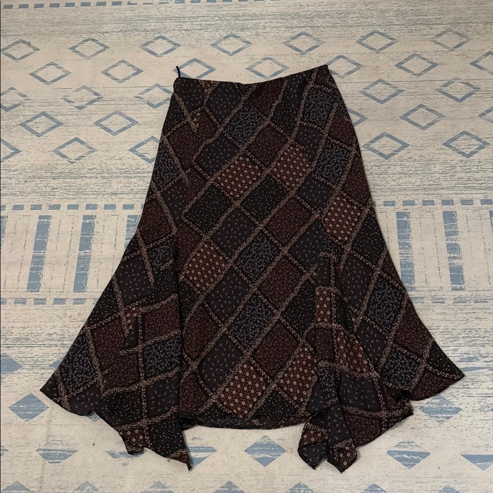 Brown Asymmetrical A-Line Maxi Skirt